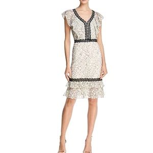 Nanette Lapore Dress Sleeveless Ivory & Black Lace with Ruffle Neckline Size 8